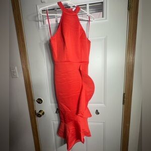 Elegant Orange Halter Dress